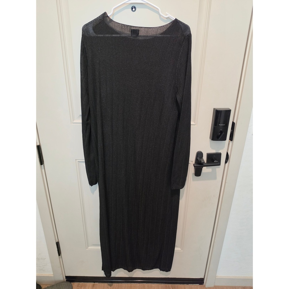 A New Day Plisse Midi Dress Womens XL Black NEW Long Sleeve Column Boat Neck - Picture 6 of 9